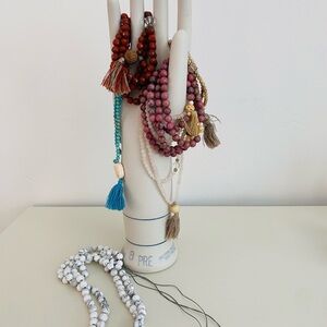 6 Boho Beaded Malas Lot (6) | Tassel, Turquoise, Neutral Coastal Bundle